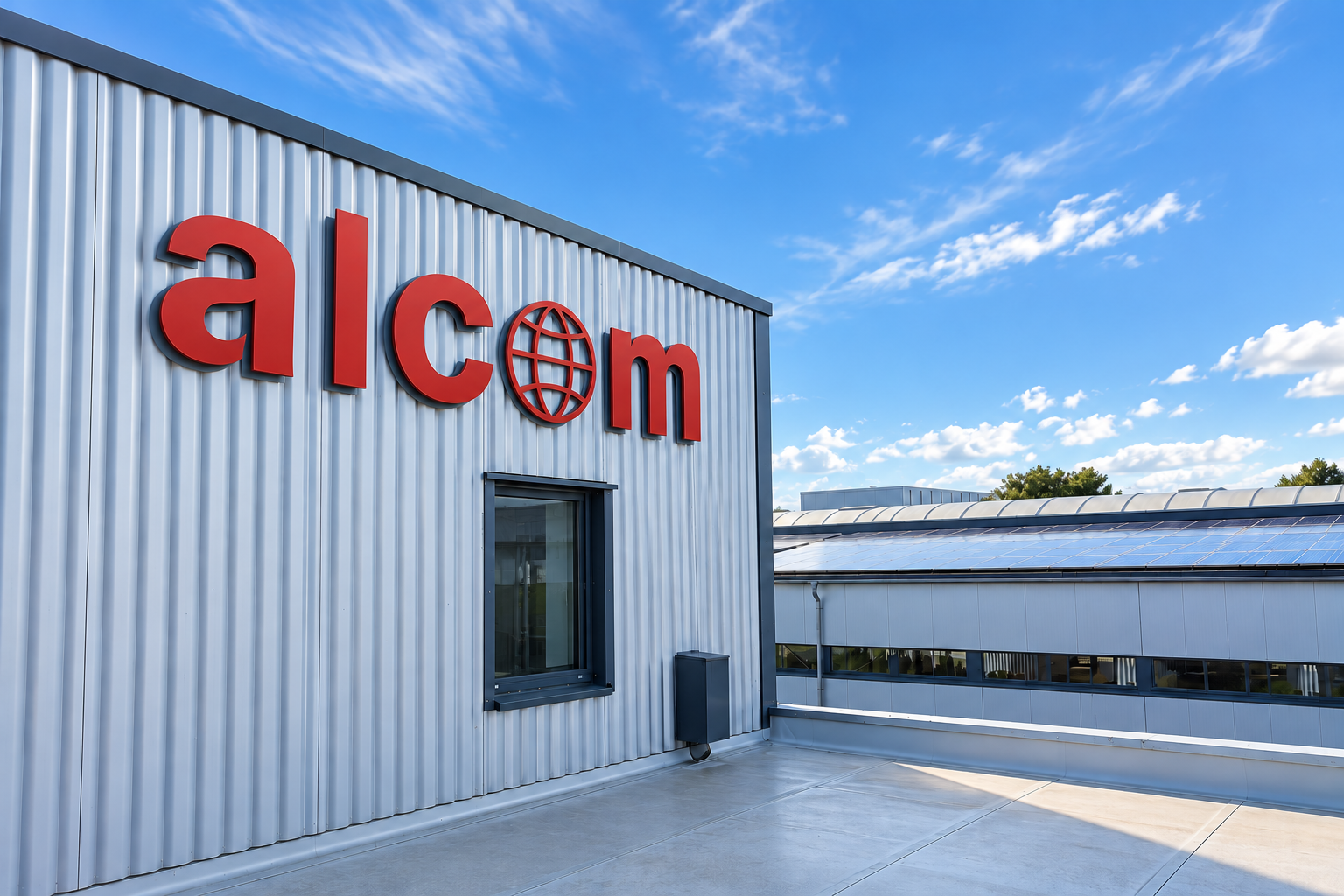 Alcom Unternehmensgebäude und Firmensitz in Senden (Westfalen) mit Alcom-Firmenschriftzug